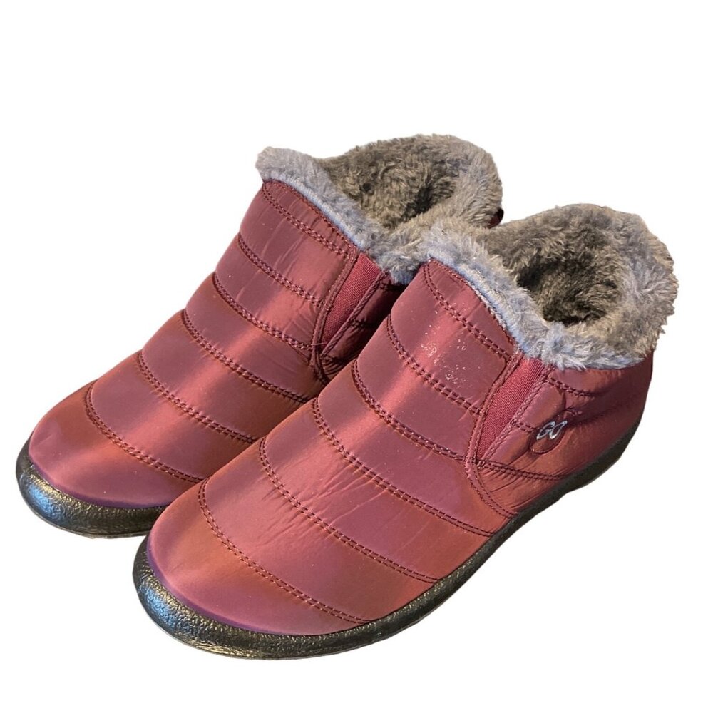 Womens Waterproof Insulated Winter Slip-On Shoes Red Fur Lining Size 41 Non-Slip